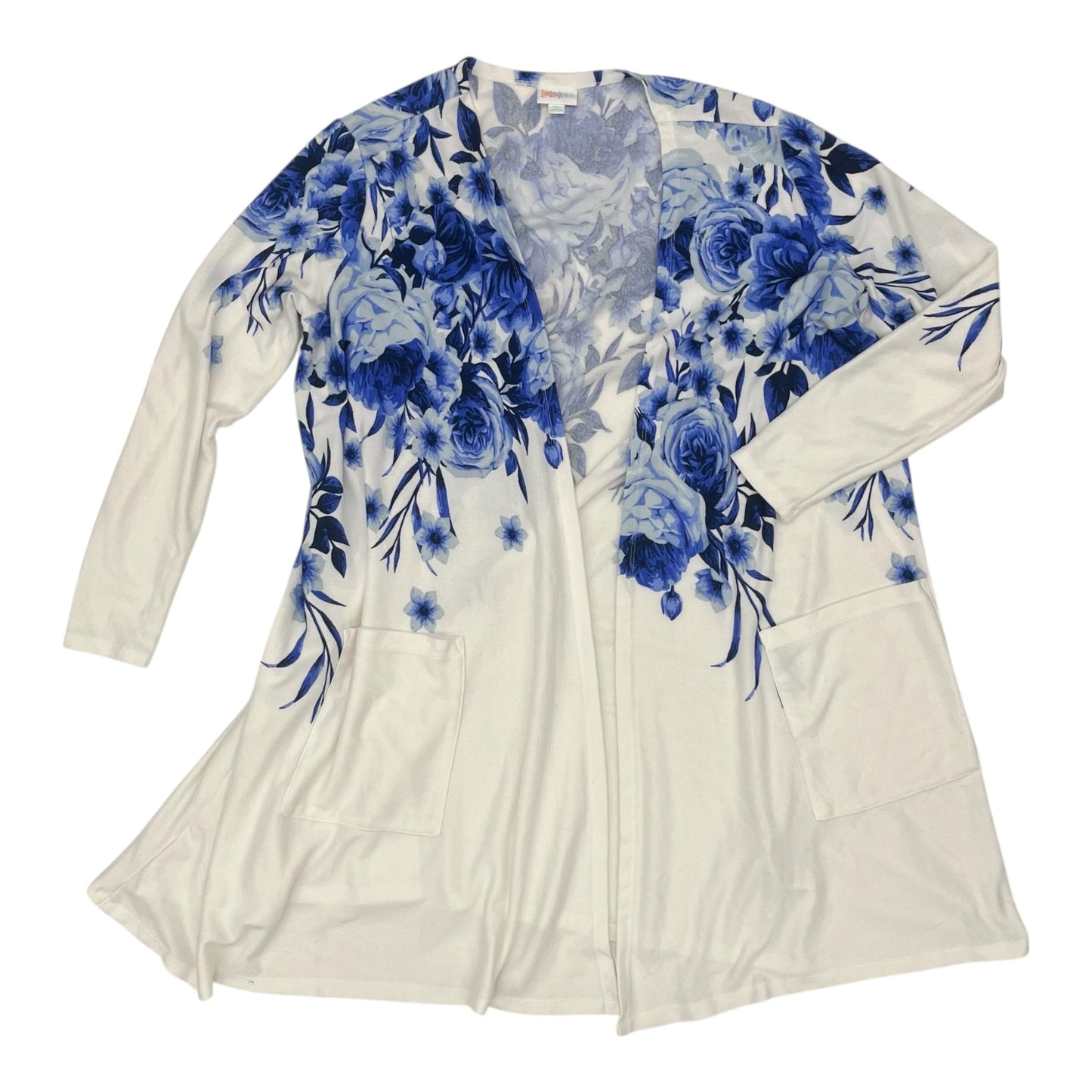 Sweater Cardigan By Lularoe In Blue & White, Size:2X