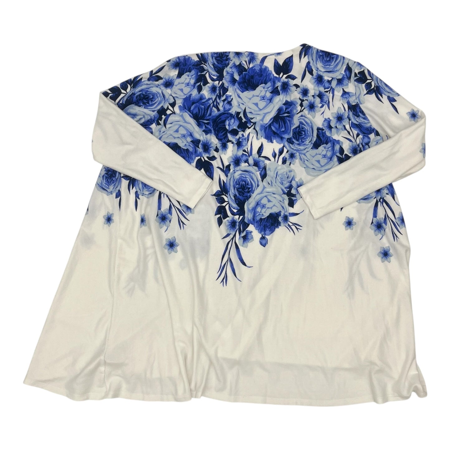 Sweater Cardigan By Lularoe In Blue & White, Size:2X