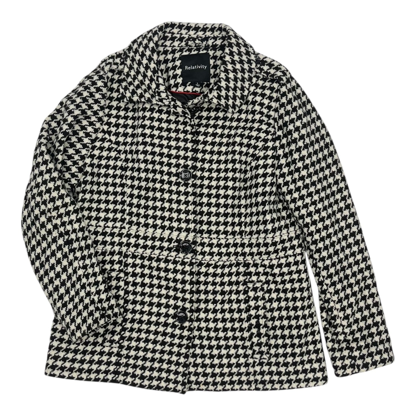 Coat Peacoat By Relativity In Black & Cream, Size:L