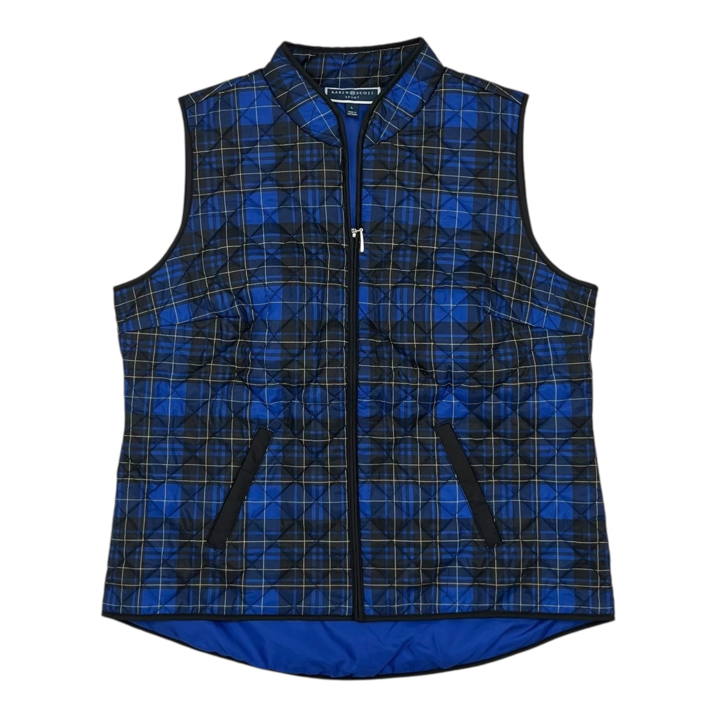Vest Puffer & Quilted By Karen Scott In Black & Blue, Size:L
