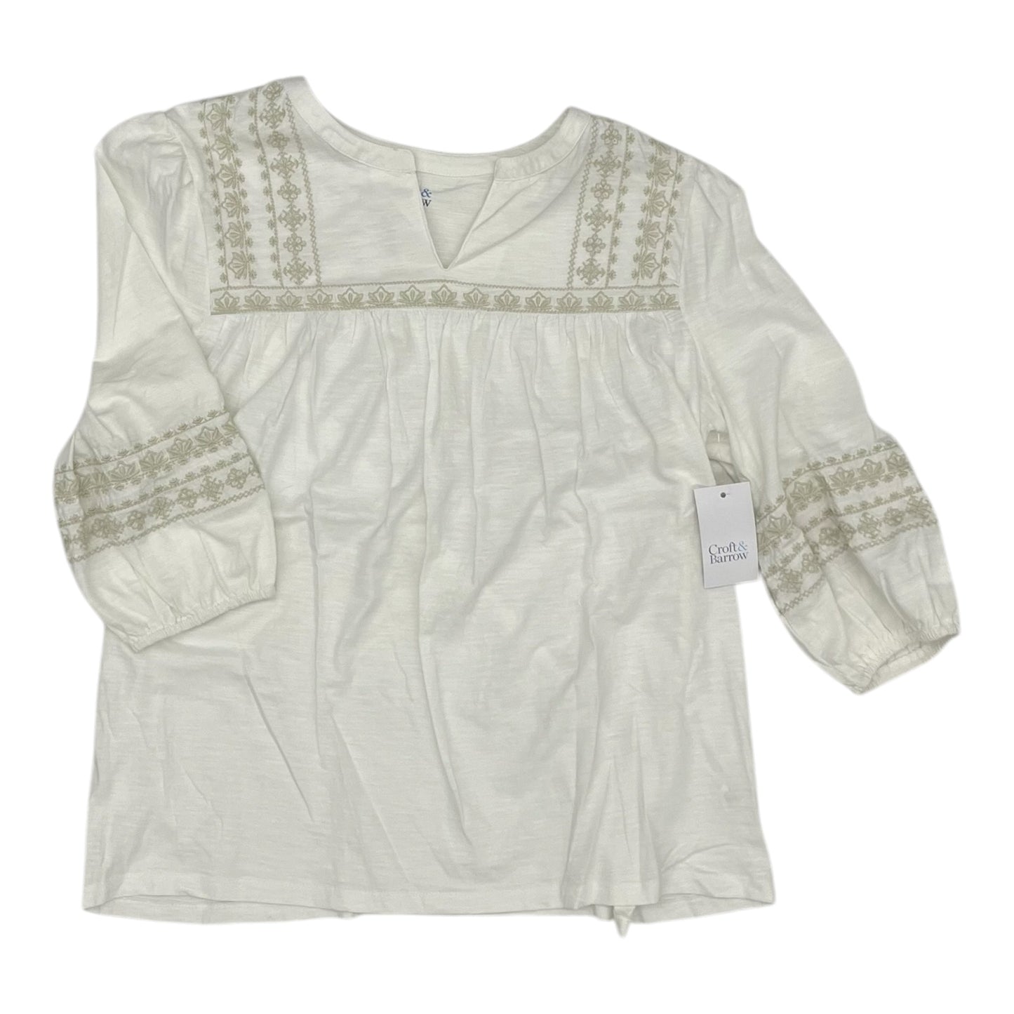 Top 3/4 Sleeve By Croft And Barrow In Cream, Size:M