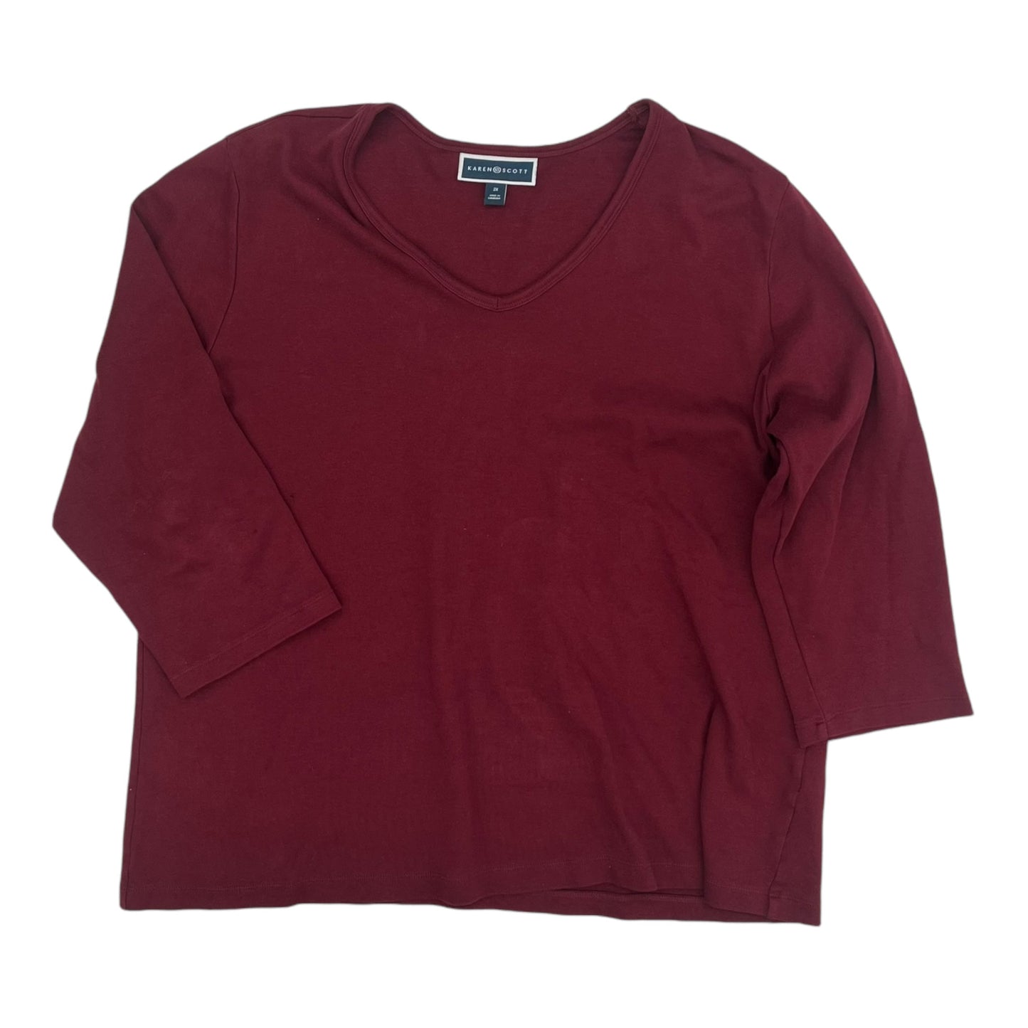 Top 3/4 Sleeve Basic By Karen Scott In Red, Size:2X