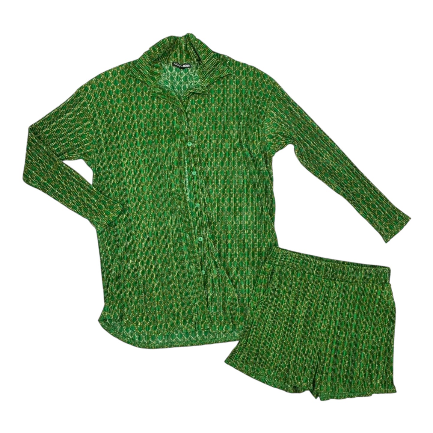 Lounge Set Shorts By Fashion Nova In Green & Yellow, Size:M