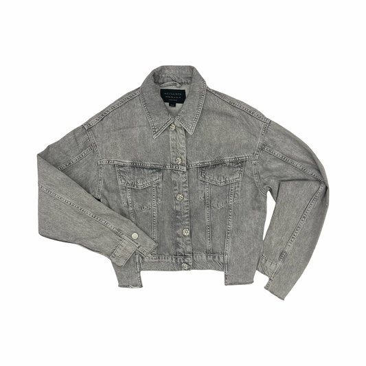 Jacket Designer By All Saints In Grey Denim, Size:S