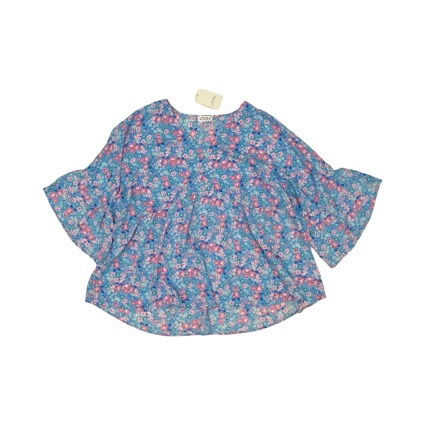 Blouse 3/4 Sleeve By Emily Wonder In Blue & Pink, Size:1X