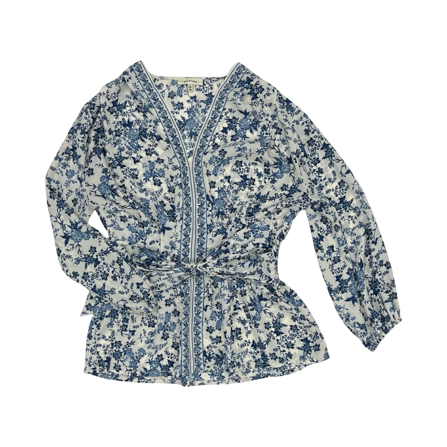 Blouse Ls By Max Studio In Blue & White, Size:S