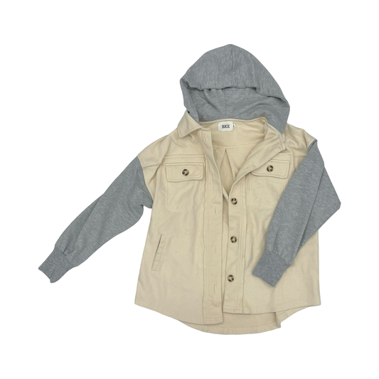 Jacket Shirt By Bke In Cream & Grey, Size:S