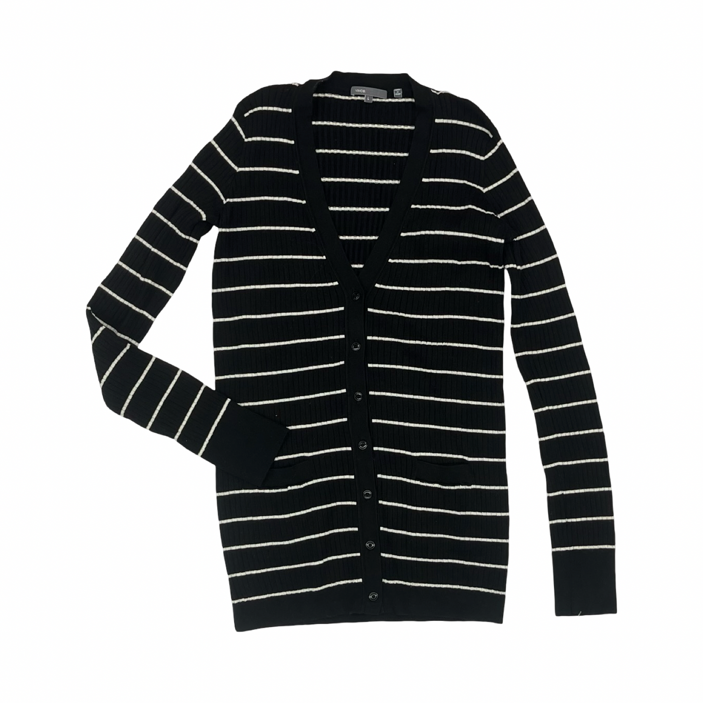 Sweater Cardigan By Vince In Black & White, Size:L
