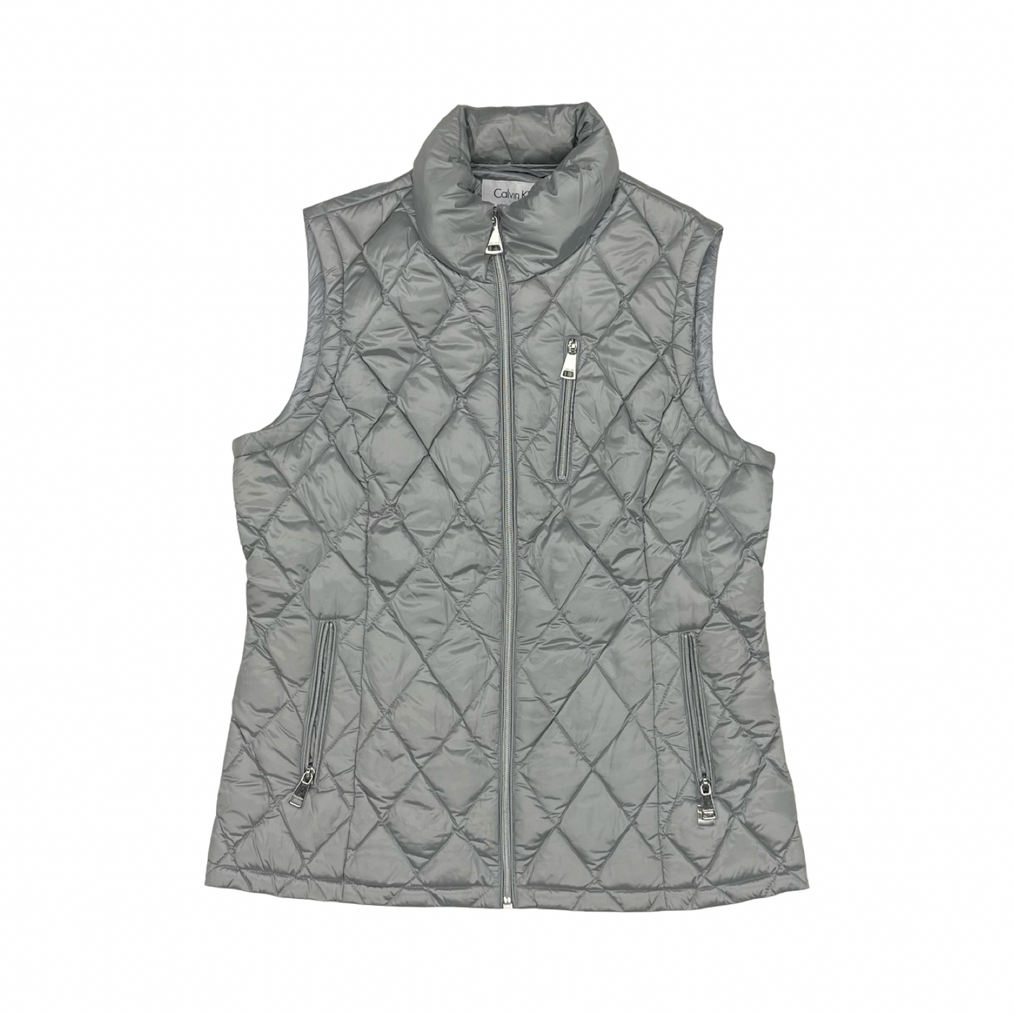 Vest Puffer & Quilted By Calvin Klein In Grey, Size:L