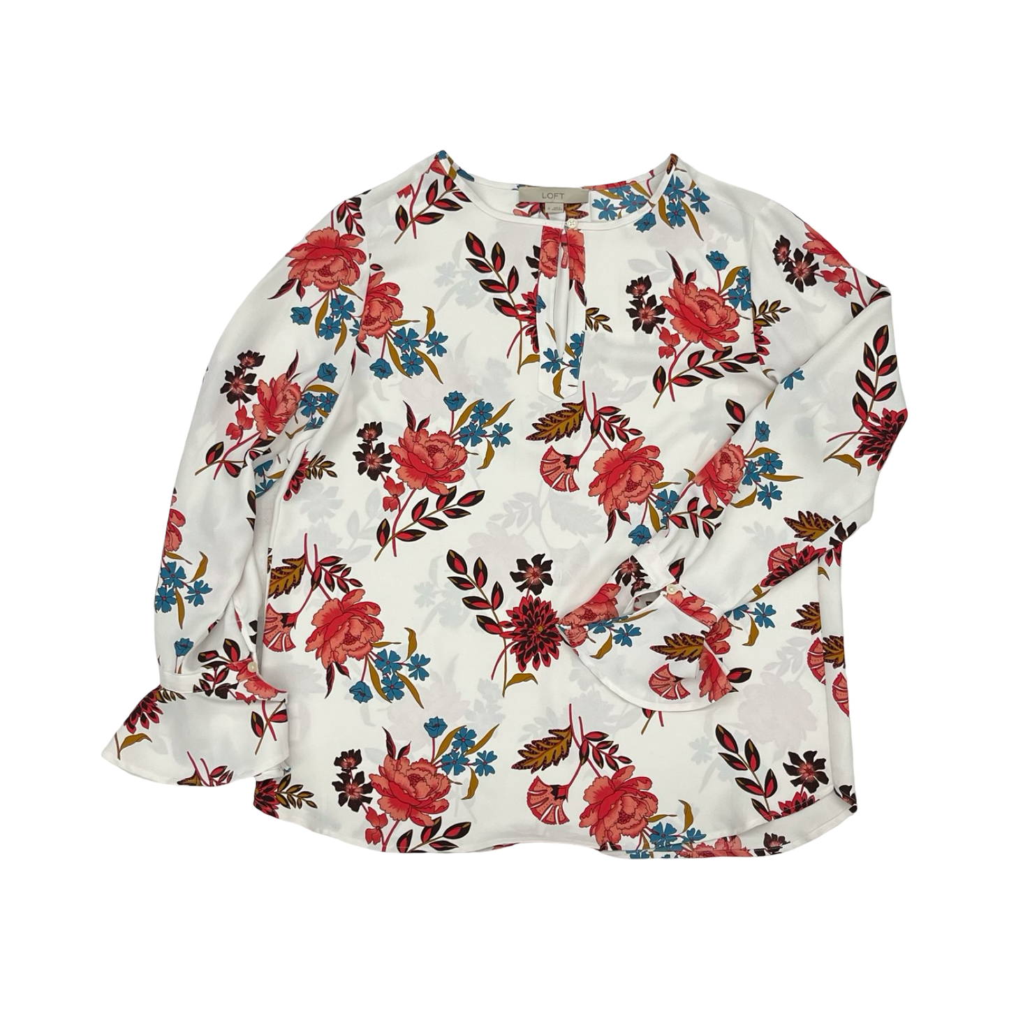 Blouse Ls By Loft In Floral Print, Size:M