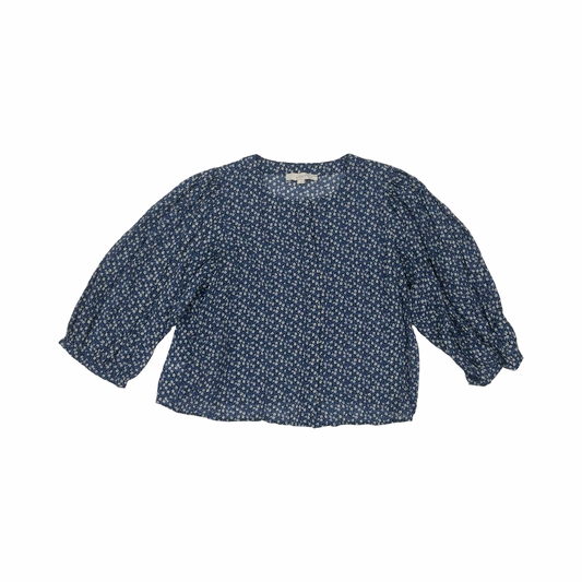 Blouse Ls By Loft In Blue & White, Size:L