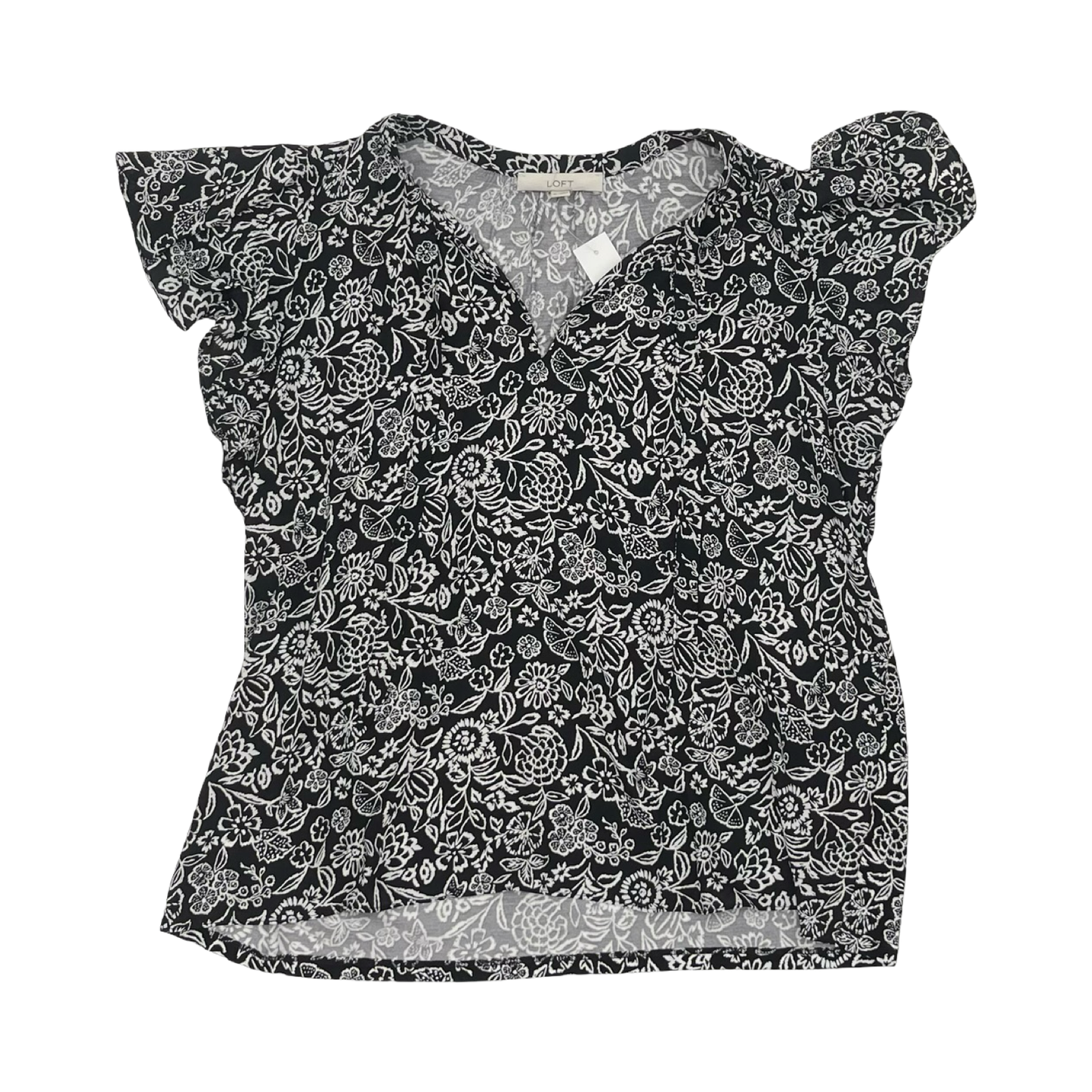 Blouse Ss By Loft In Black & White, Size:Xl