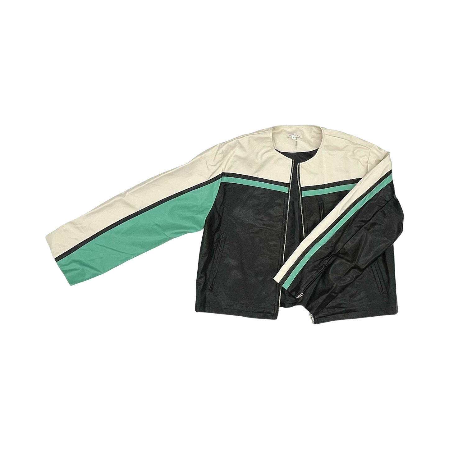 Jacket Moto By Clothes Mentor In Black & Cream, Size:M