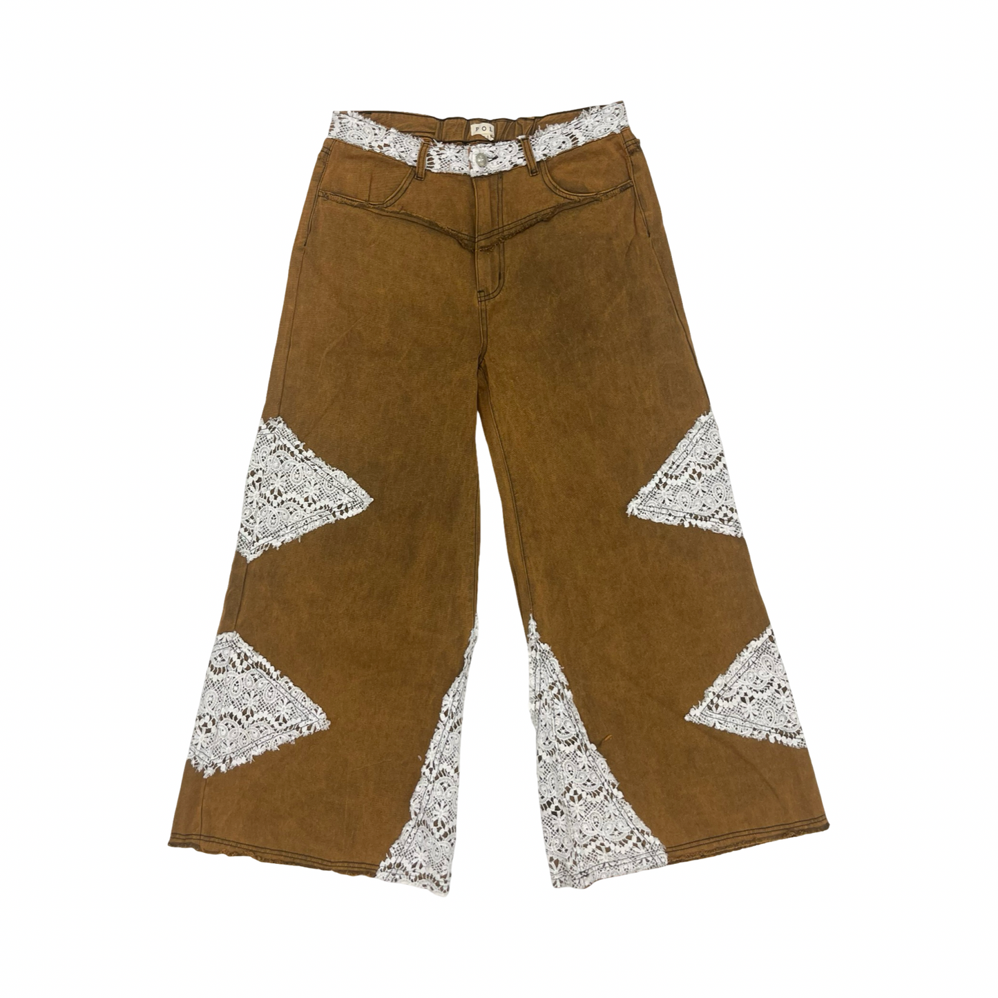 Jeans Wide Leg By Pol In Brown & Cream, Size:L