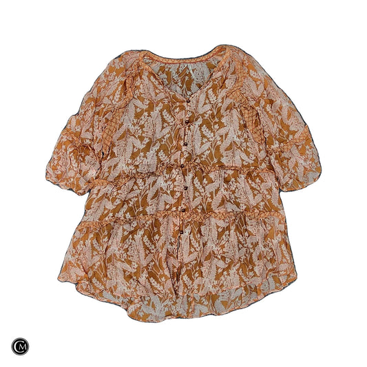 Top 3/4 Sleeve By Anthropologie In Orange & White, Size: M