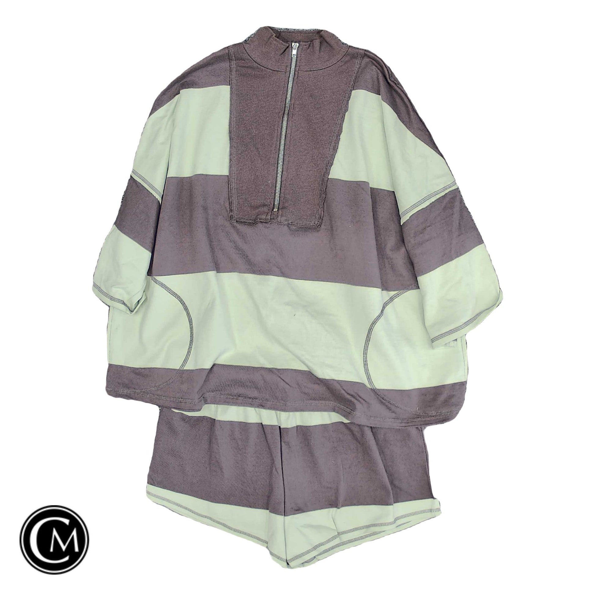 Lounge Set Shorts By Free People In Green & Grey, Size: L image 1