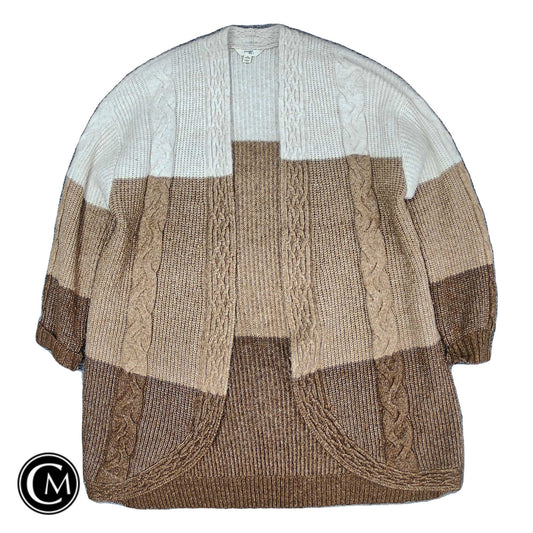 Sweater Cardigan By Terra & Sky In Brown & Cream, Size: 1x image 1