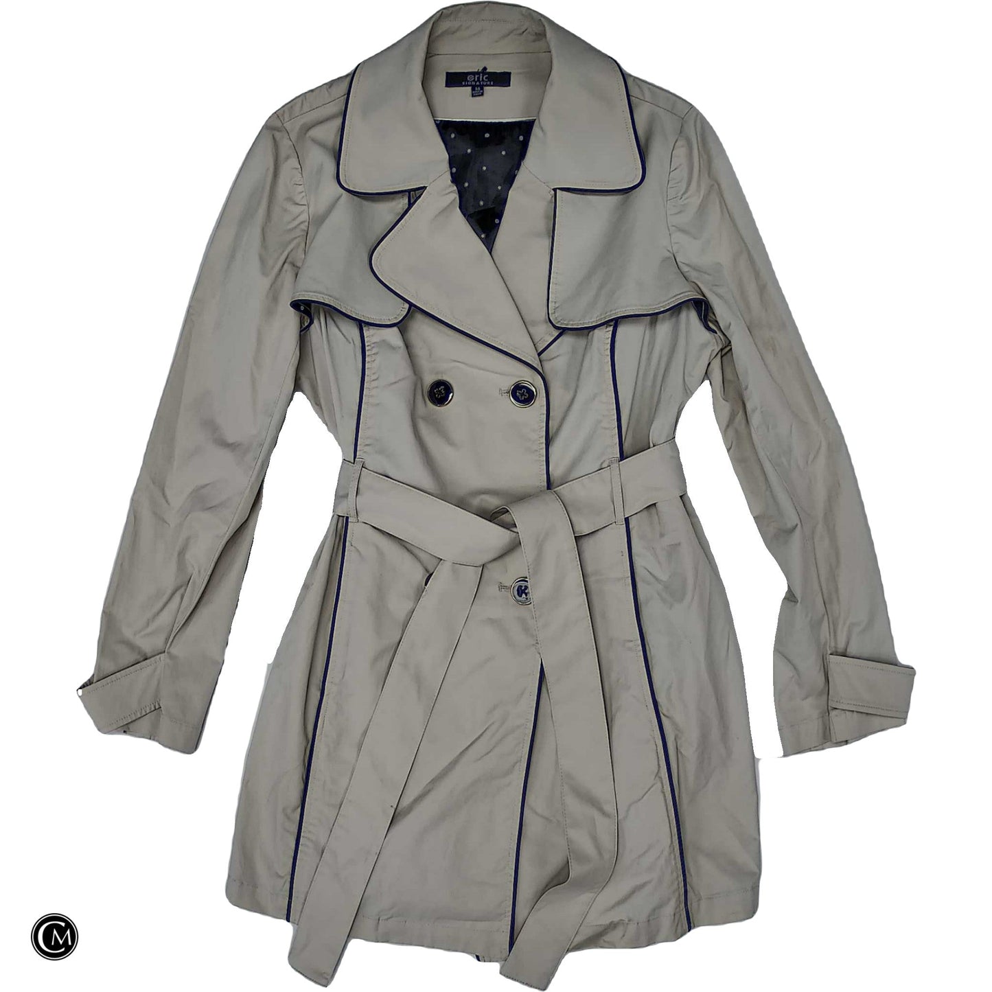 Coat Trench Coat By Eric Signature In Black & Cream, Size: L