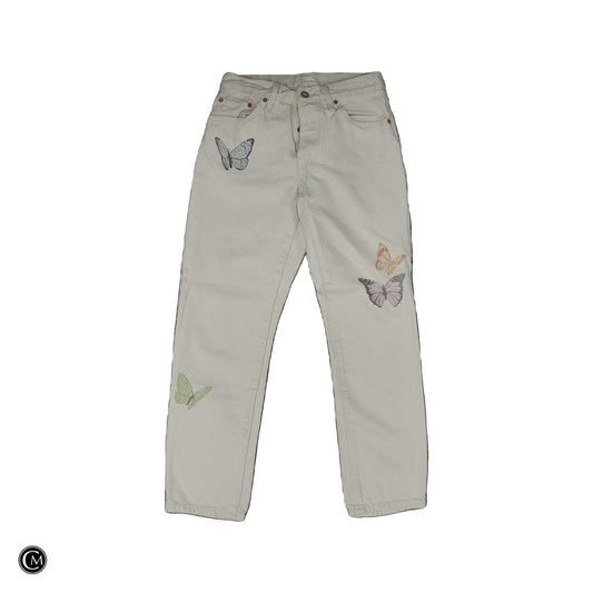 Jeans Straight By Levis In Cream Denim, Size: 2