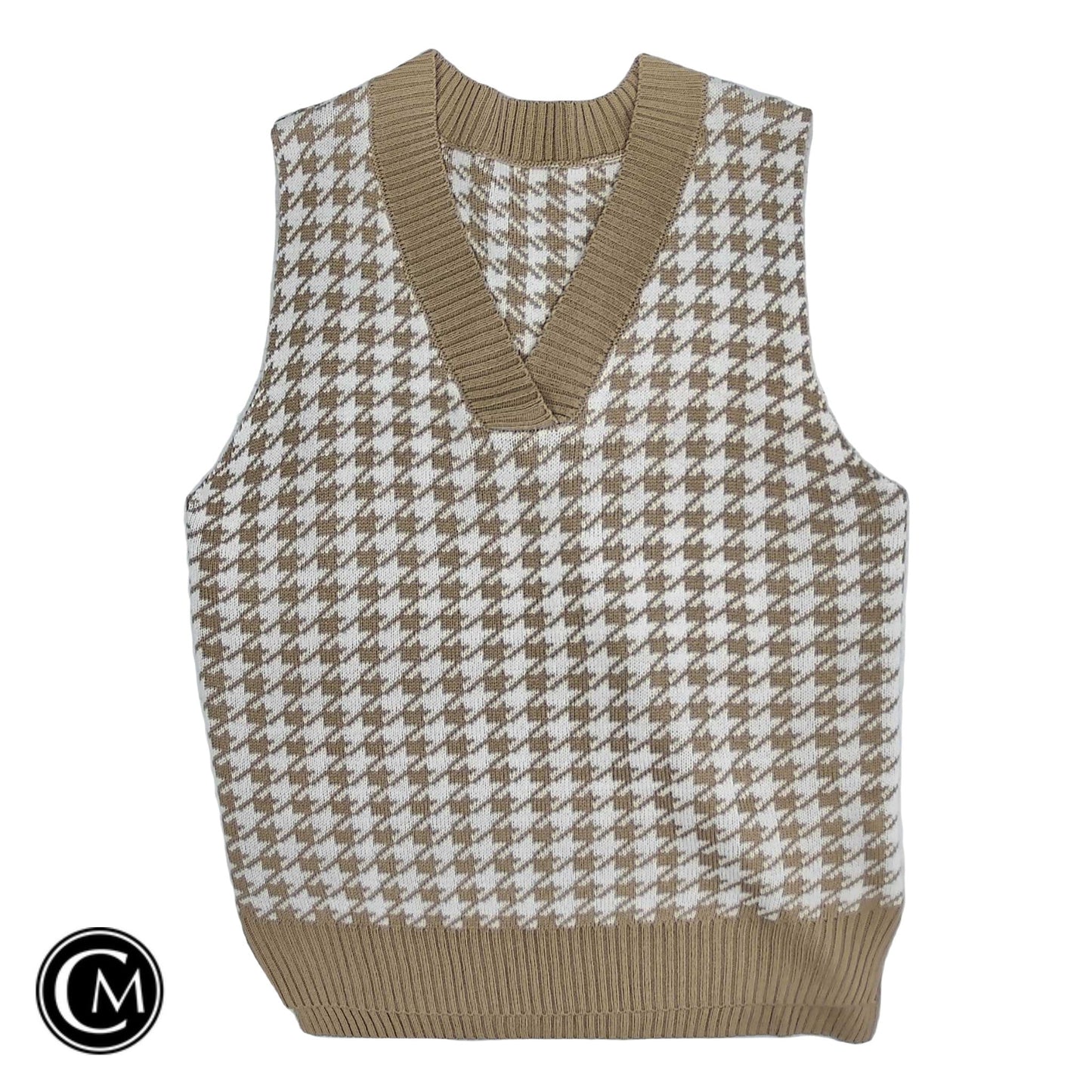 Vest Sweater By Cme In Tan & White, Size: Xl image 1