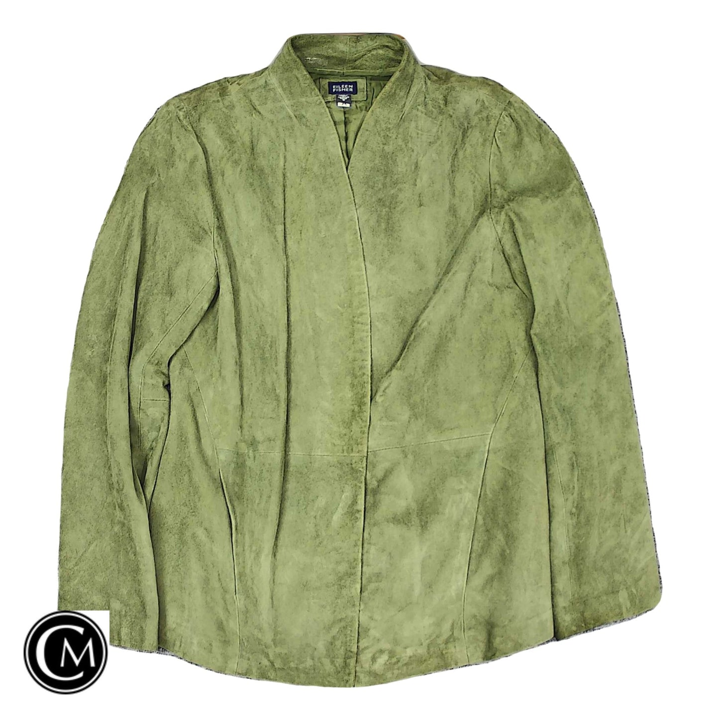 Jacket Leather By Eileen Fisher In Green, Size: S