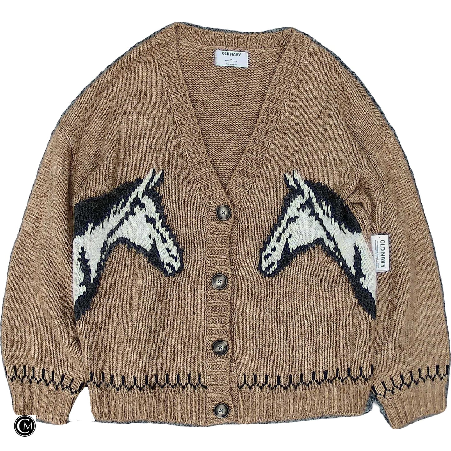 Sweater Cardigan By Old Navy In Brown & White, Size: M image 1