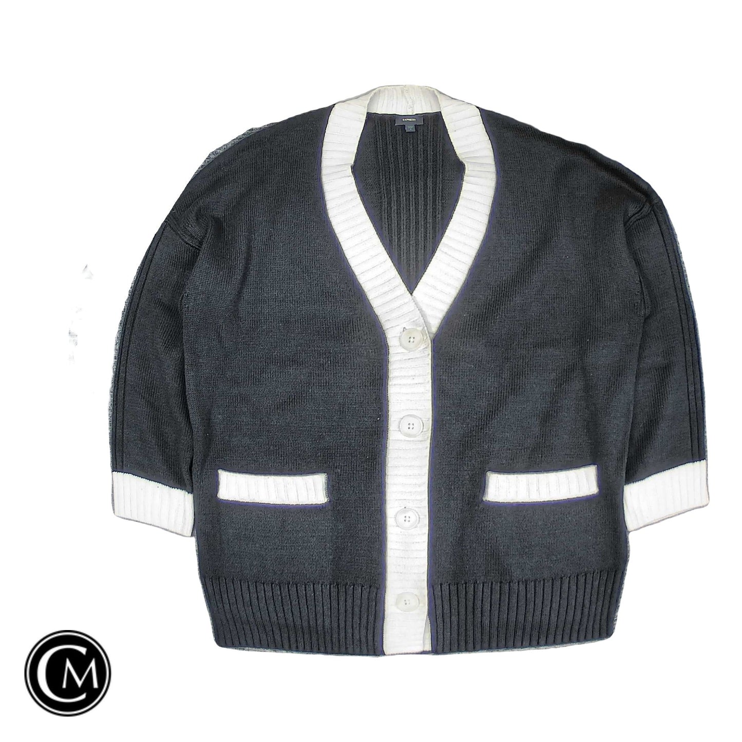 Sweater Cardigan By Express In Black & White, Size: L