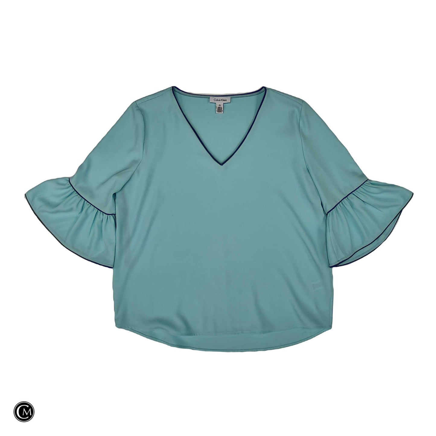 Blouse 3/4 Sleeve By Calvin Klein In Black & Blue, Size: L
