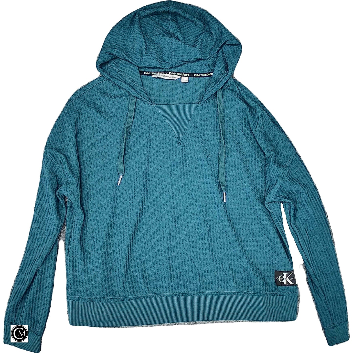 Sweatshirt Hoodie By Calvin Klein In Teal, Size: L