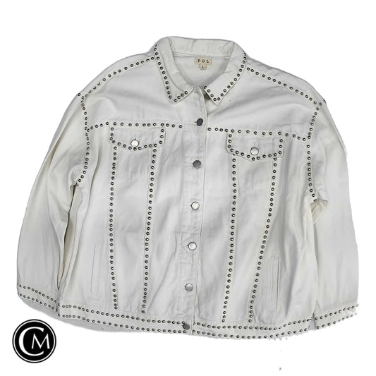 Jacket Denim By Pol In White Denim, Size: L