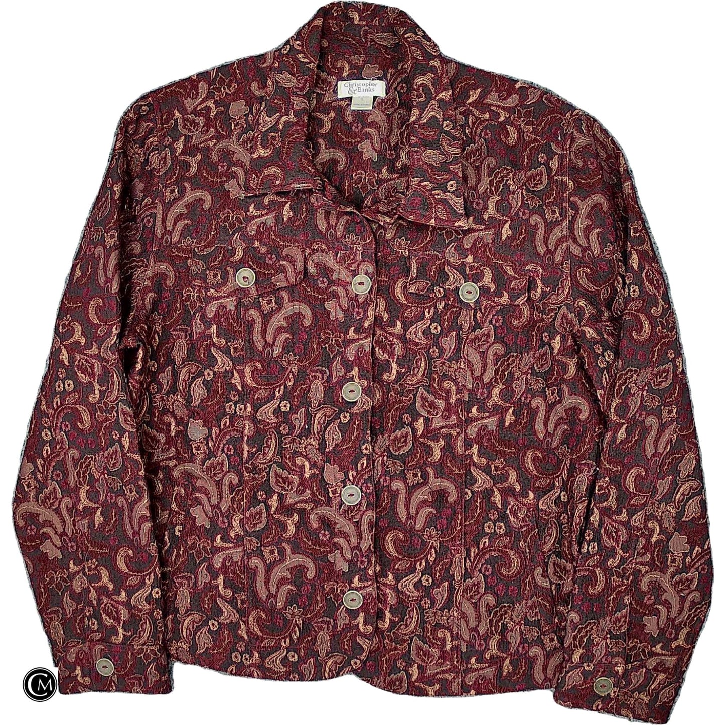 Jacket Shirt By Christopher And Banks In Brown & Purple, Size: L