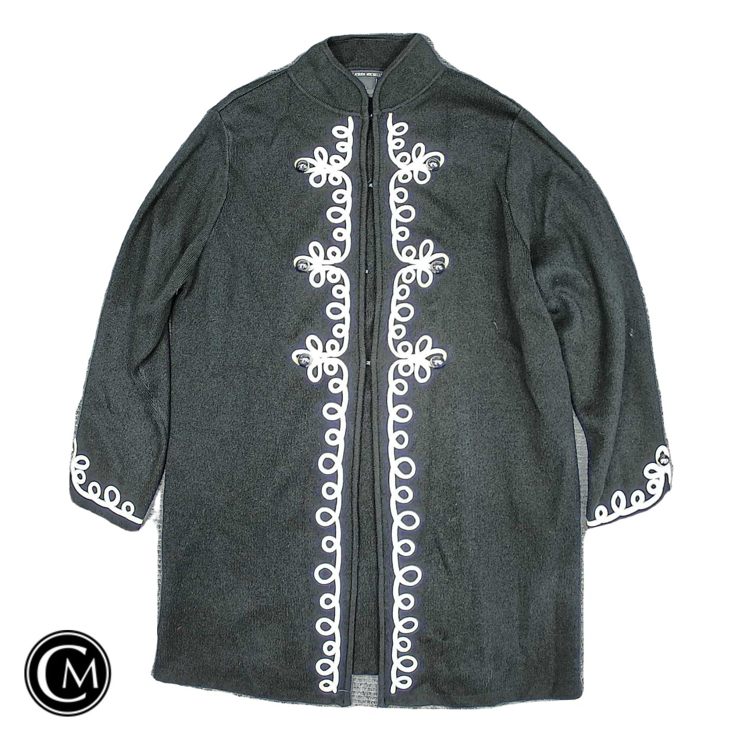 Sweater Cardigan By Clothes Mentor In Black & Silver, Size: L