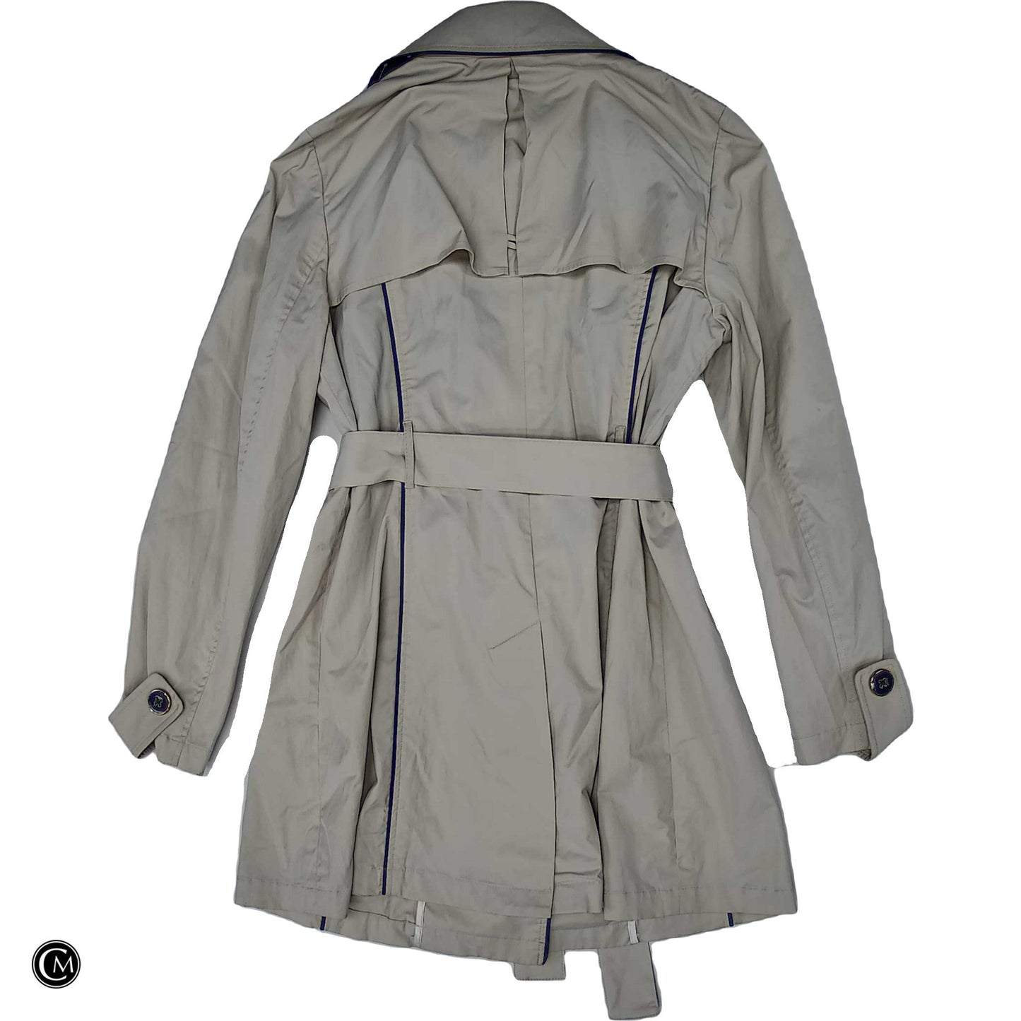 Coat Trench Coat By Eric Signature In Black & Cream, Size: L