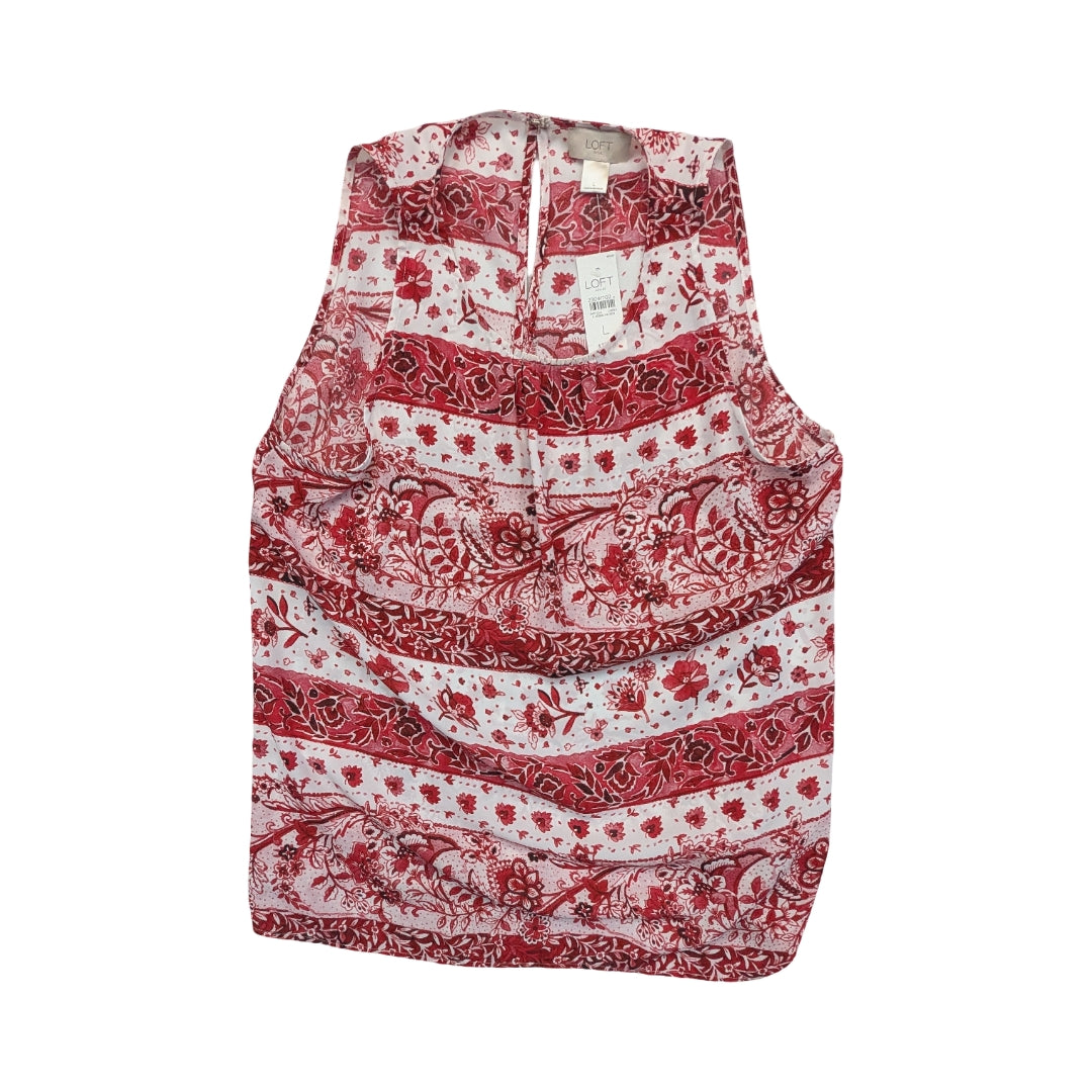 Top Sleeveless By Loft In Red & White, Size:L