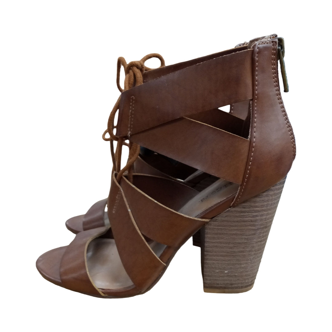 Shoes Heels Block By Indigo In Brown, Size:9
