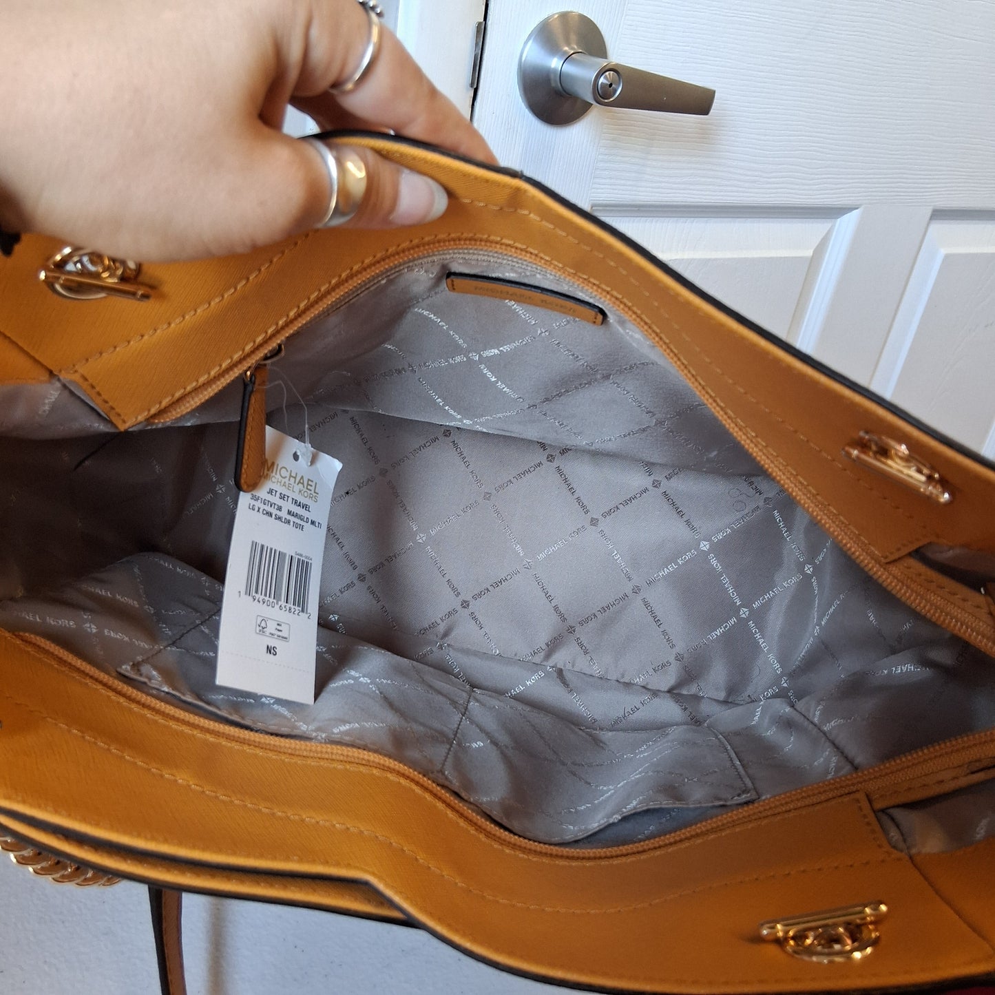 Handbag Designer By Michael Kors In Yellow, Size:Medium